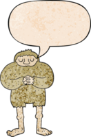 cartoon bigfoot with speech bubble in retro texture style png
