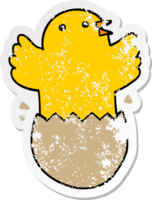 distressed sticker of a cartoon hatching bird png