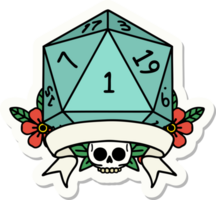 sticker of a natural one d20 dice roll png