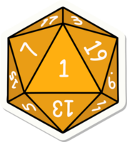 pegatina de una tirada de dados natural 1 d20 png