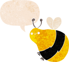 cartoon bee with speech bubble in grunge distressed retro textured style png