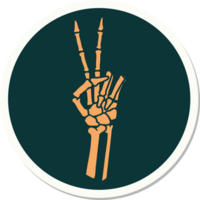 sticker of tattoo in traditional style of a skeleton giving a peace sign png