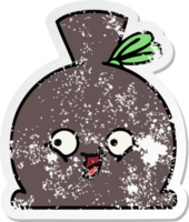 distressed sticker of a cute cartoon sack png