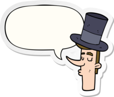 dessin animé homme portant Haut chapeau avec discours bulle autocollant png