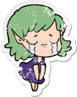 distressed sticker of a cartoon crying elf girl png