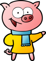 cheerful pig wearing winter clothes cartoon png