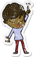 distressed sticker of a cartoon woman with eyes shut png
