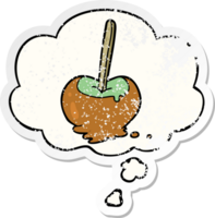 cartoon toffee apple with thought bubble as a distressed worn sticker png