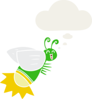 cartoon glow bug with thought bubble in retro style png