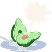 cartoon halved avocado with speech bubble in retro style png