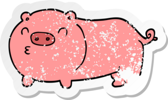 distressed sticker of a cartoon pig png