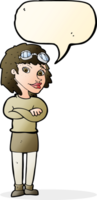 cartoon woman with crossed arms and safety goggles with speech bubble png