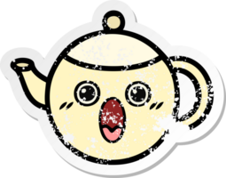 distressed sticker of a cute cartoon tea pot png