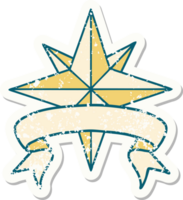 worn old sticker with banner of a star png