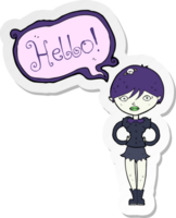 sticker of a cartoon vampire saying hello png