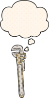 cartoon adjustable wrench with thought bubble in comic book style png