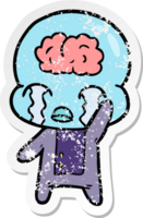 distressed sticker of a cartoon big brain alien crying png