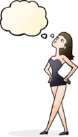 Cartoon-Frau im Partykleid mit Gedankenblase png