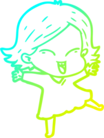 cold gradient line drawing of a happy cartoon girl png