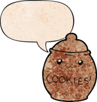 cartoon cookie jar with speech bubble in retro texture style png