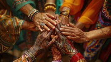 AI generated Diverse hands unite in solidarity, showcasing the power of inclusion and belonging in an LGBTQ-focused DEIB concept, diversity, inclusion, equity, belonging- a symbol of unity and support photo