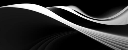 AI generated Abstract geometric curved space of white lines. Animation. Distorted space with three-dimensional textures of monochrome dark space photo