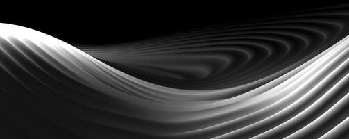 AI generated Abstract geometric curved space of white lines. Animation. Distorted space with three-dimensional textures of monochrome dark space photo