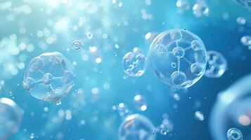 AI generated Floating molecular structure and cells in the blue background, 3d rendering. photo
