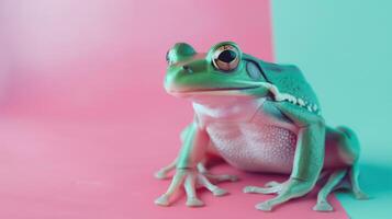 AI generated Against a pastel background, there is a frog. photo