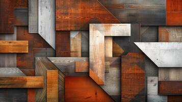 AI generated An abstract background blending geometric shapes with the organic textures of wood, presented in a rich, earthy color palette. photo