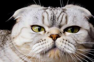 Exploring the Allure of a Beautiful Scottish Fold Cat, where Whiskered Elegance and Playful Charm Unite in a Mesmerizing Portrait of Cuddly Delight photo