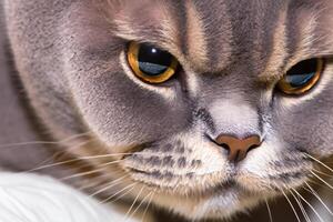 Exploring the Allure of a Beautiful Scottish Fold Cat, where Whiskered Elegance and Playful Charm Unite in a Mesmerizing Portrait of Cuddly Delight photo