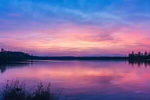 Serene Waters A Blissful Reflection of a Beautiful Pastel Lake and Sky, Where Tranquility Meets Nature's Palette, Creating a Harmonious Oasis of Soft Hues and Ethereal Beauty photo