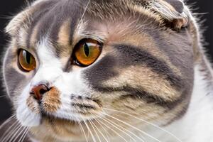 Exploring the Allure of a Beautiful Scottish Fold Cat, where Whiskered Elegance and Playful Charm Unite in a Mesmerizing Portrait of Cuddly Delight photo