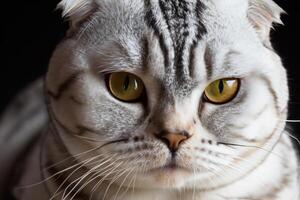 Exploring the Allure of a Beautiful Scottish Fold Cat, where Whiskered Elegance and Playful Charm Unite in a Mesmerizing Portrait of Cuddly Delight photo