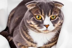 Embracing the Beauty of a Beautiful Cute Whiskered Charm Scottish Fold, Where Playful Elegance and Endearing Whiskers Combine in a Captivating Portrait of Feline Delight, Bringing Joy to Every Heart photo