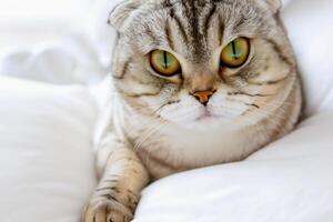 Embracing the Beauty of a Beautiful Cute Whiskered Charm Scottish Fold, Where Playful Elegance and Endearing Whiskers Combine in a Captivating Portrait of Feline Delight, Bringing Joy to Every Heart photo