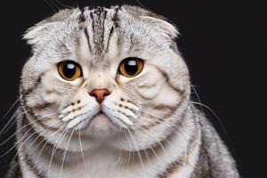 Exploring the Allure of a Beautiful Scottish Fold Cat, where Whiskered Elegance and Playful Charm Unite in a Mesmerizing Portrait of Cuddly Delight photo