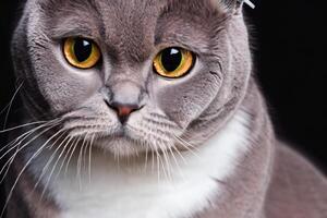 Exploring the Allure of a Beautiful Scottish Fold Cat, where Whiskered Elegance and Playful Charm Unite in a Mesmerizing Portrait of Cuddly Delight photo