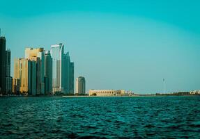 Sharjah city, view of the modern city, seagulls in the city photo