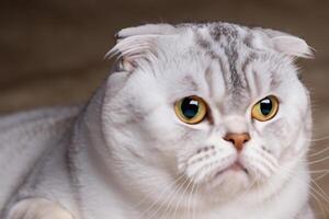 Exploring the Allure of a Beautiful Scottish Fold Cat, where Whiskered Elegance and Playful Charm Unite in a Mesmerizing Portrait of Cuddly Delight photo