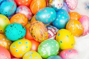 Easter Delight Reveling in the Beauty of Beautiful Easter Eggs, where Vibrant Hues Dance on Smooth Shells, Creating a Whimsical Kaleidoscope of Joy, Sprinkling Festive Cheer and Colorful Elegance photo