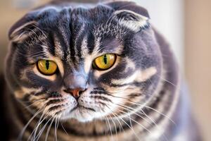 explorador el seducir de un hermosa escocés doblez gato, dónde bigotudo elegancia y juguetón encanto unir en un fascinante retrato de mimoso deleite foto