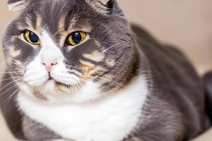 Exploring the Allure of a Beautiful Scottish Fold Cat, where Whiskered Elegance and Playful Charm Unite in a Mesmerizing Portrait of Cuddly Delight photo