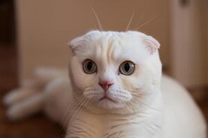 Exploring the Allure of a Beautiful Scottish Fold Cat, where Whiskered Elegance and Playful Charm Unite in a Mesmerizing Portrait of Cuddly Delight photo