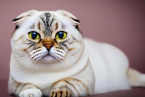 Exploring the Allure of a Beautiful Scottish Fold Cat, where Whiskered Elegance and Playful Charm Unite in a Mesmerizing Portrait of Cuddly Delight photo