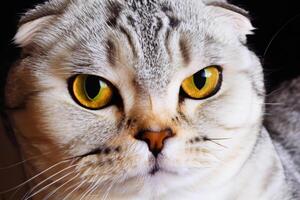 Exploring the Allure of a Beautiful Scottish Fold Cat, where Whiskered Elegance and Playful Charm Unite in a Mesmerizing Portrait of Cuddly Delight photo