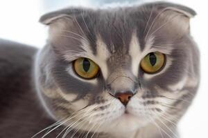 Exploring the Allure of a Beautiful Scottish Fold Cat, where Whiskered Elegance and Playful Charm Unite in a Mesmerizing Portrait of Cuddly Delight photo