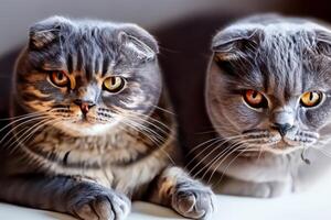Exploring the Allure of a Beautiful Scottish Fold Cat, where Whiskered Elegance and Playful Charm Unite in a Mesmerizing Portrait of Cuddly Delight photo