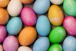 jolgorio en el belleza de hermosa Pascua de Resurrección huevos, dónde vibrante matices danza en suave conchas, creando un caprichoso caleidoscopio de alegría, aspersión festivo animar y vistoso elegancia foto